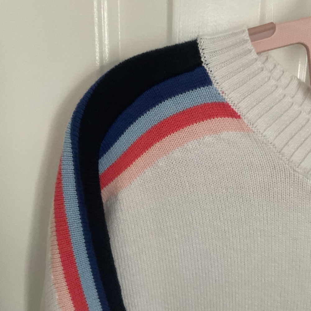 Talbots White Sweater with Blue and Pink Stripes 1X.